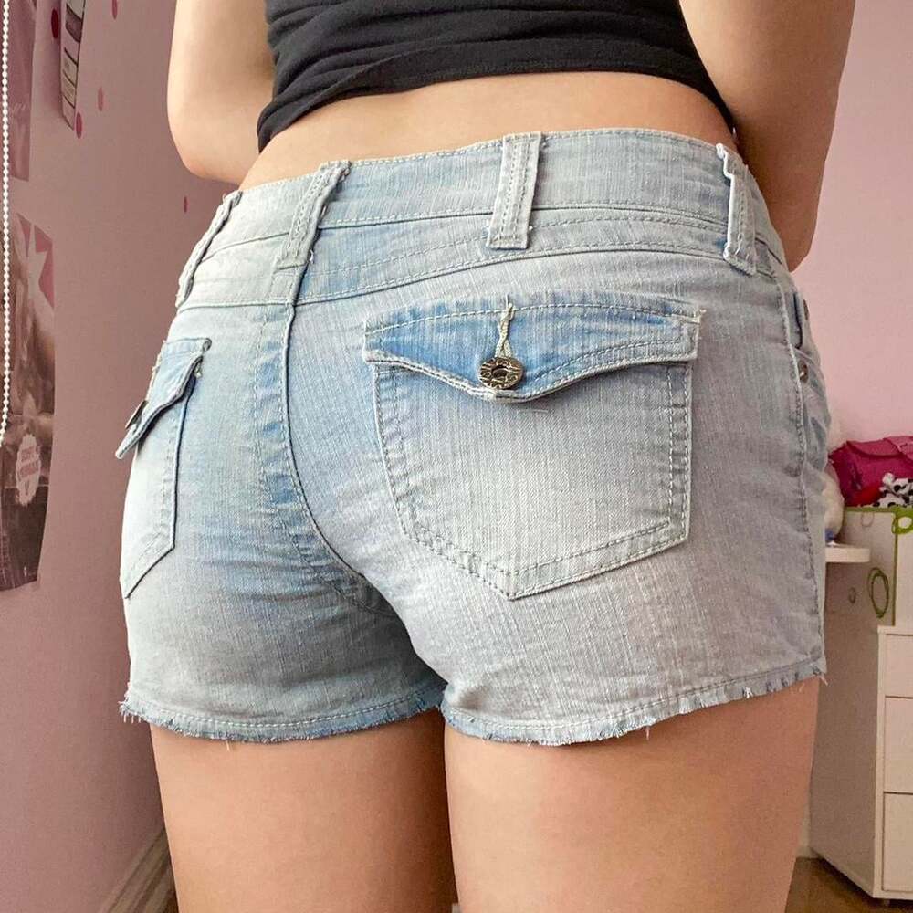Vintage low-rise light wash streetwear society denim shorts